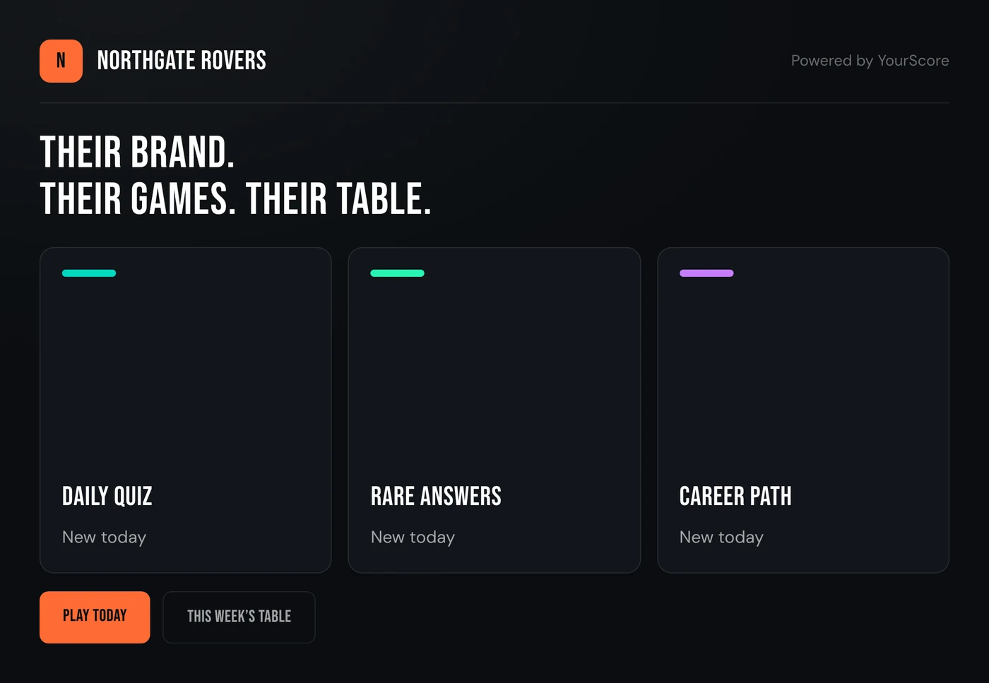 A partner's own games hub, in their colours