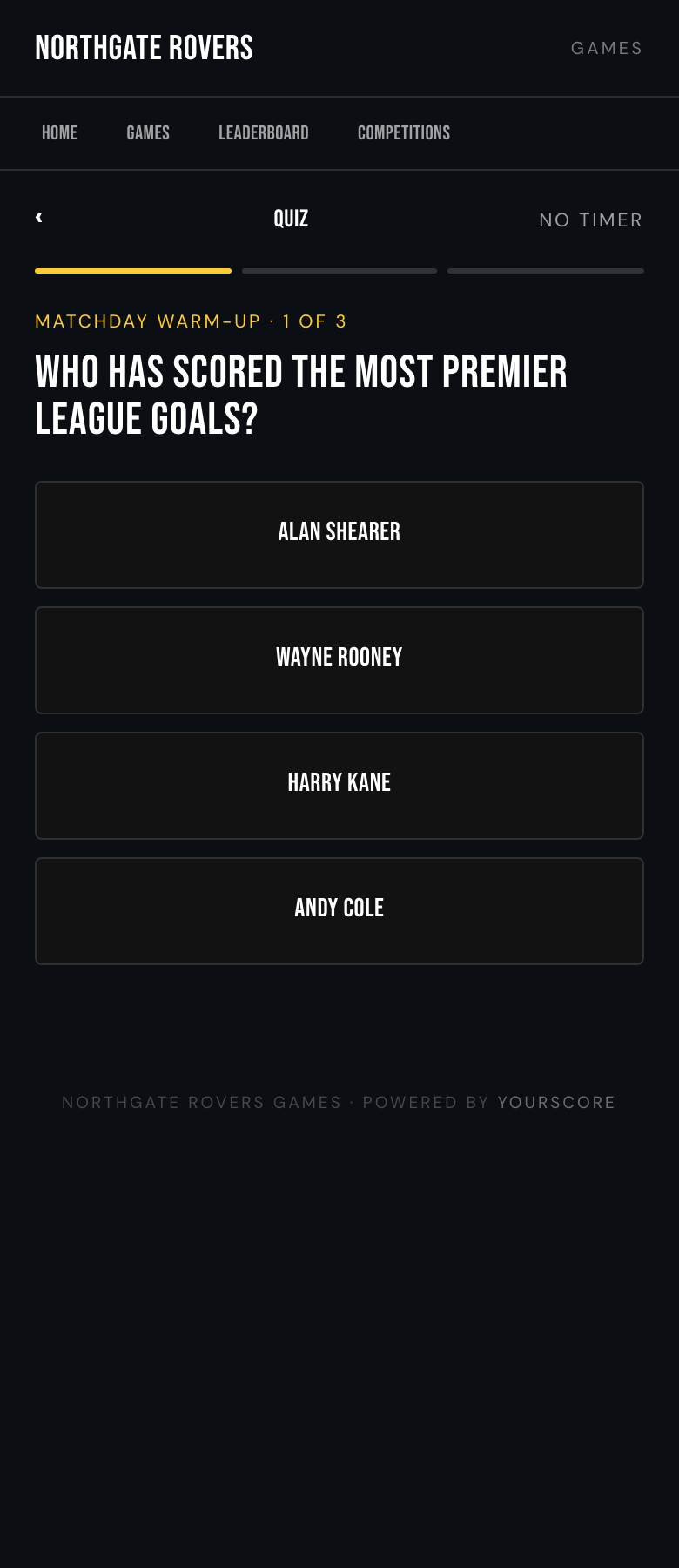 A football quiz question on a phone